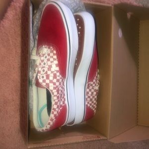 Red Authentic Vans with Checker Print